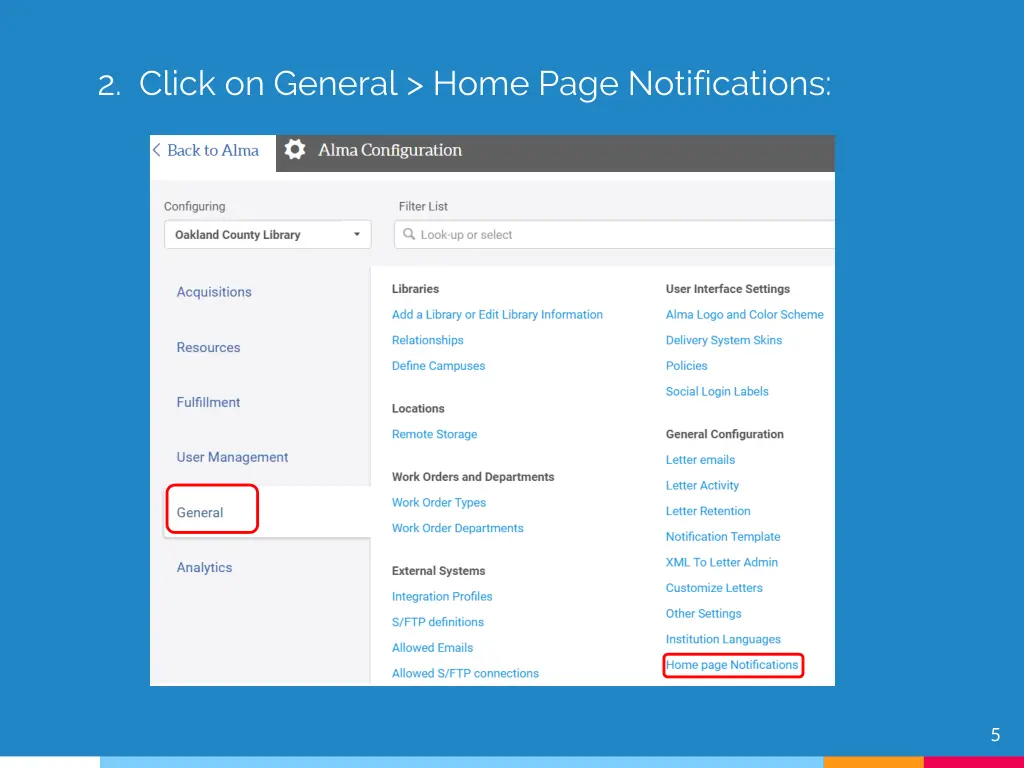2 click on general home page notifications