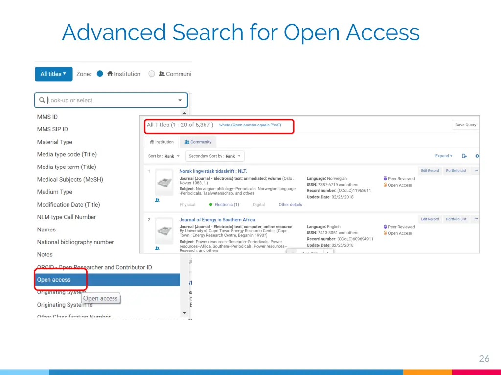 advanced search for open access