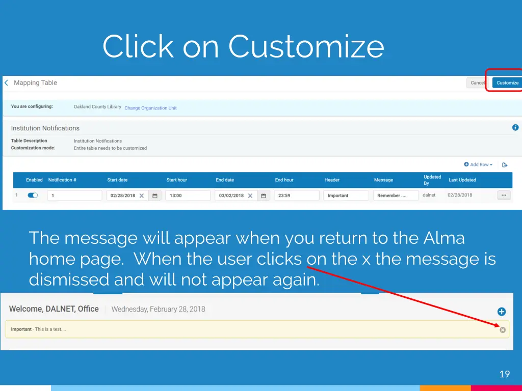 click on customize