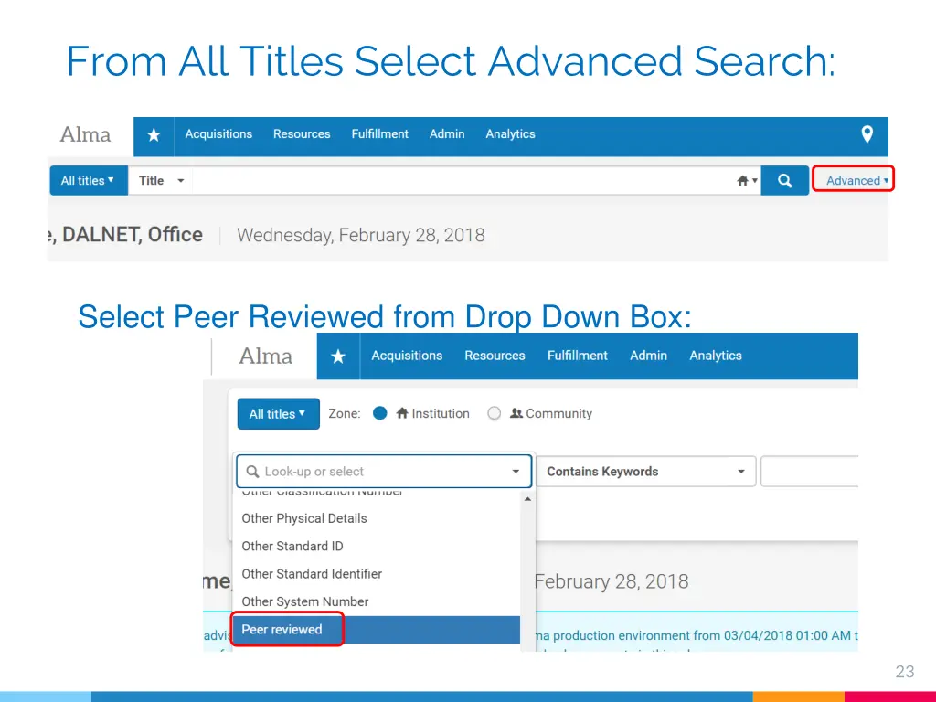 from all titles select advanced search