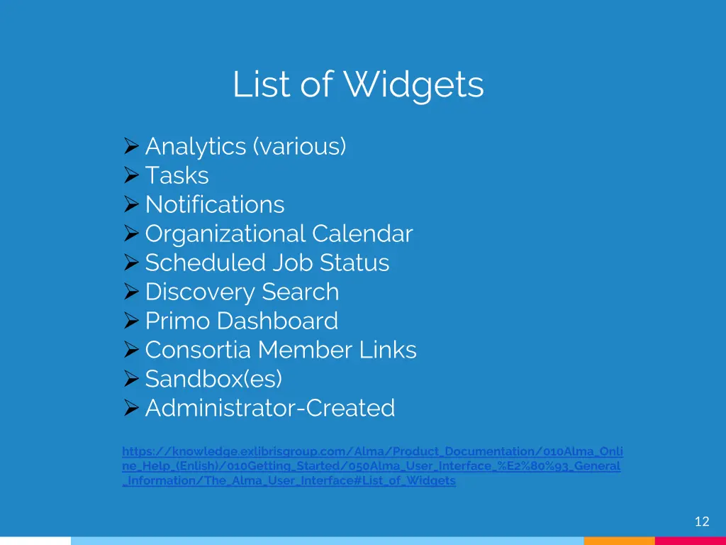 list of widgets