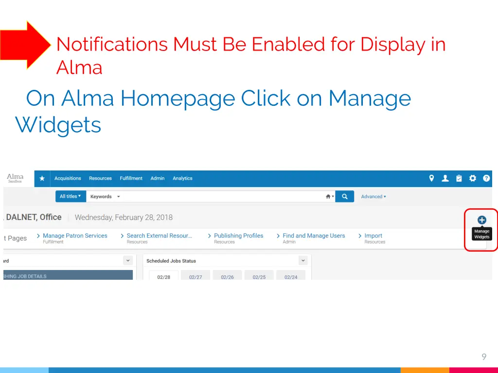 notifications must be enabled for display in alma