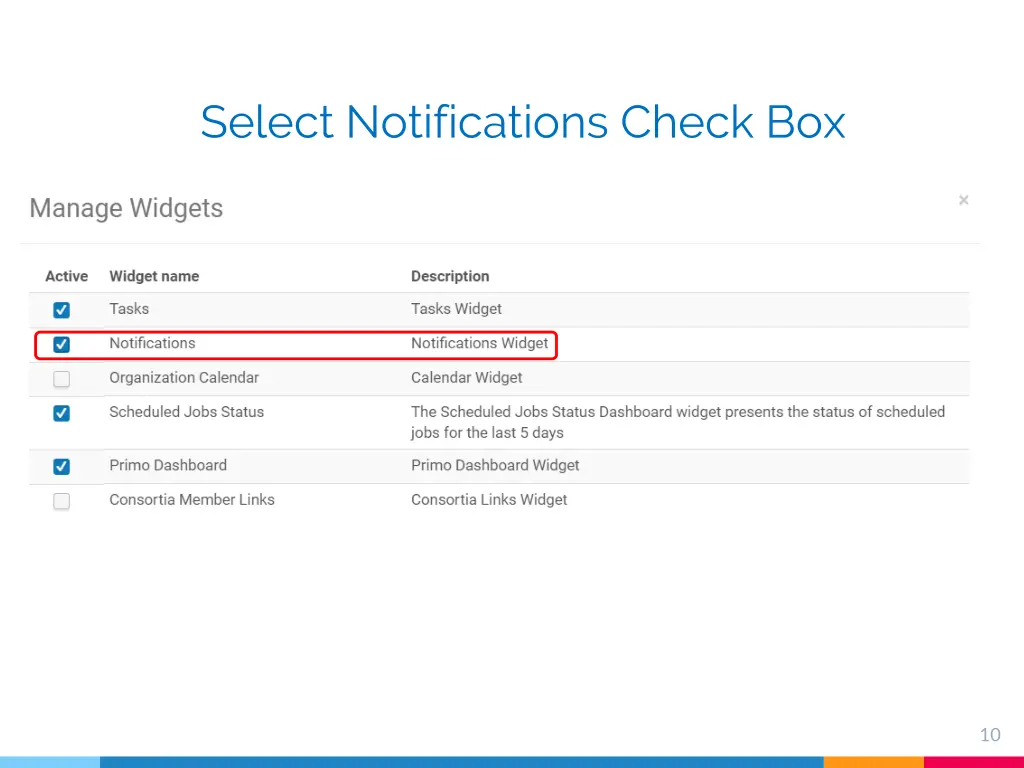 select notifications check box