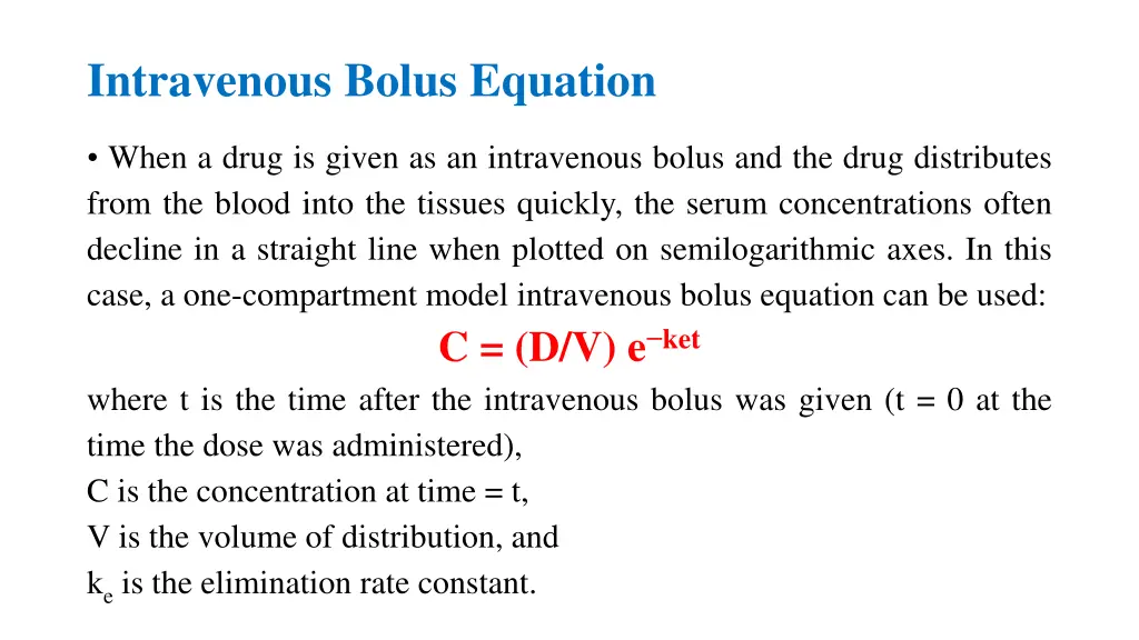 intravenous bolus equation