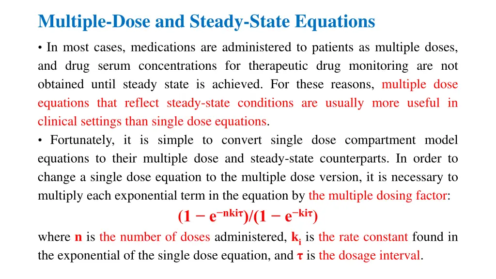 multiple dose and steady state equations