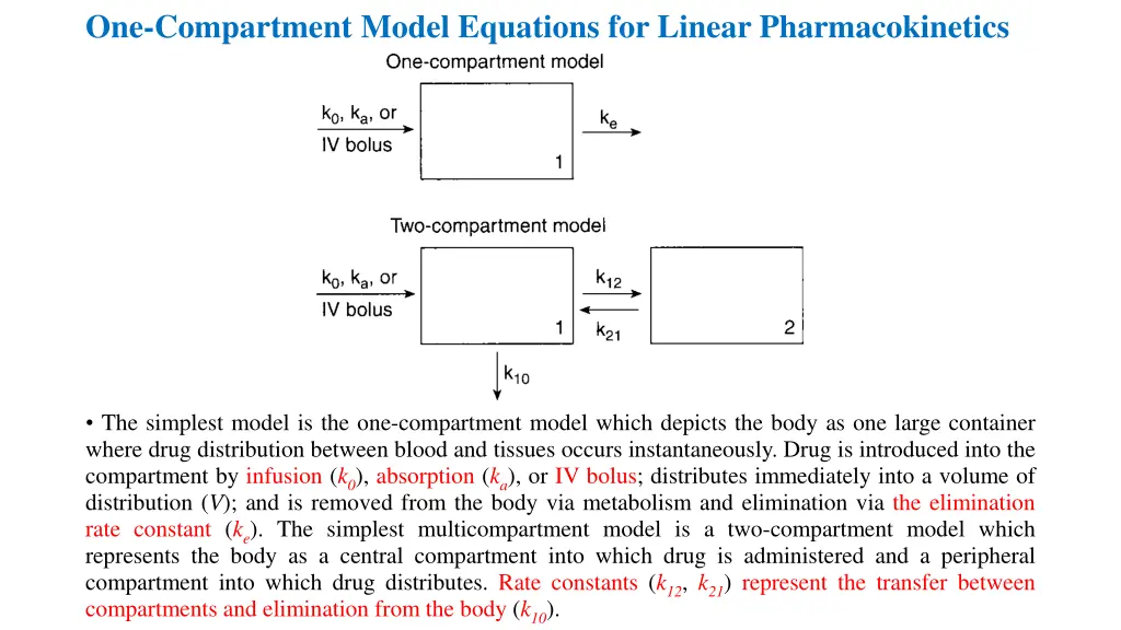 one compartment model equations for linear 1