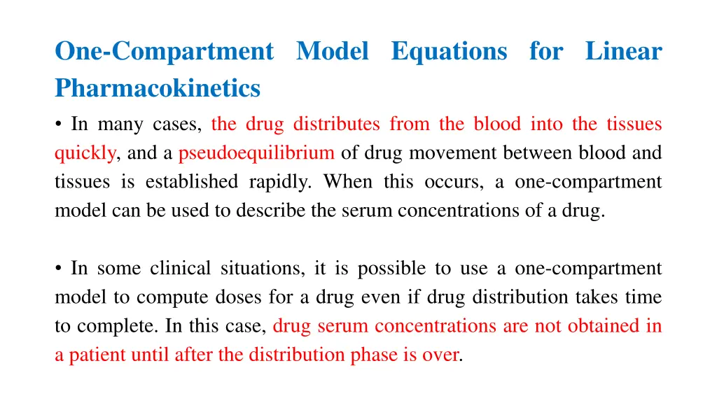 one compartment model equations for linear