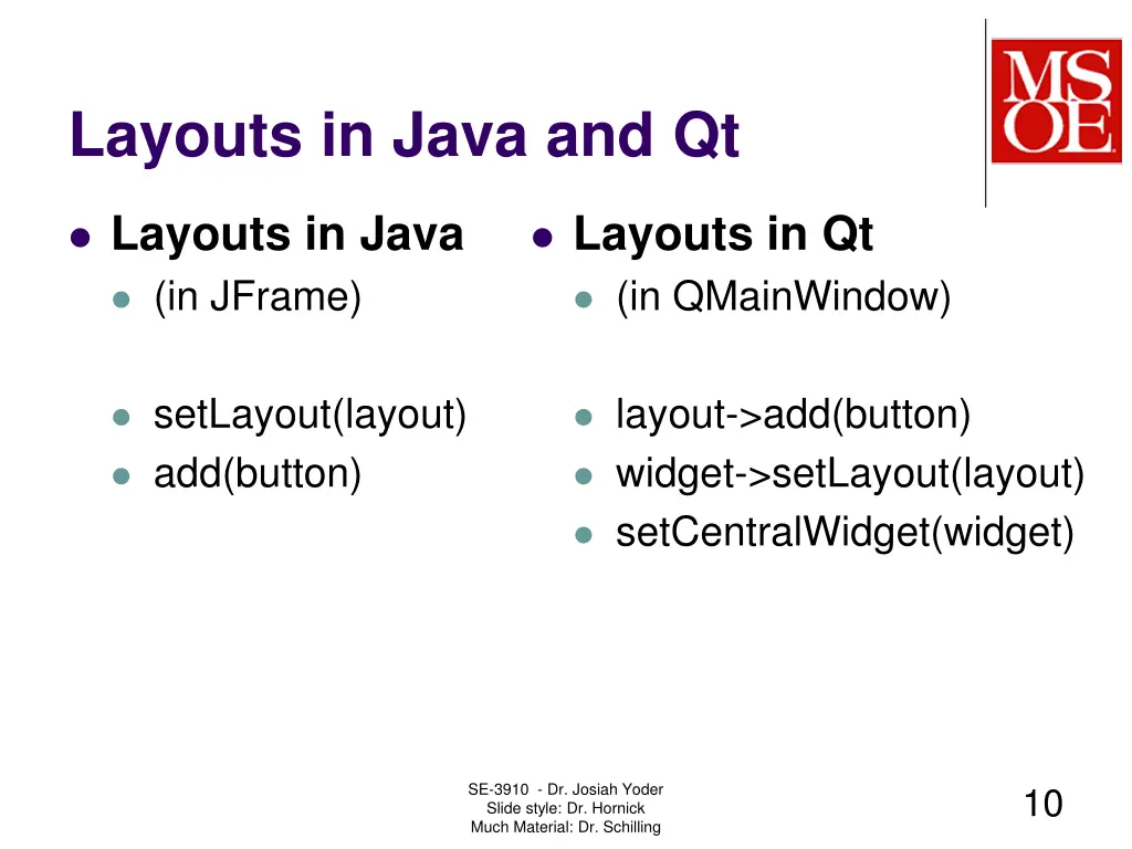 layouts in java and qt