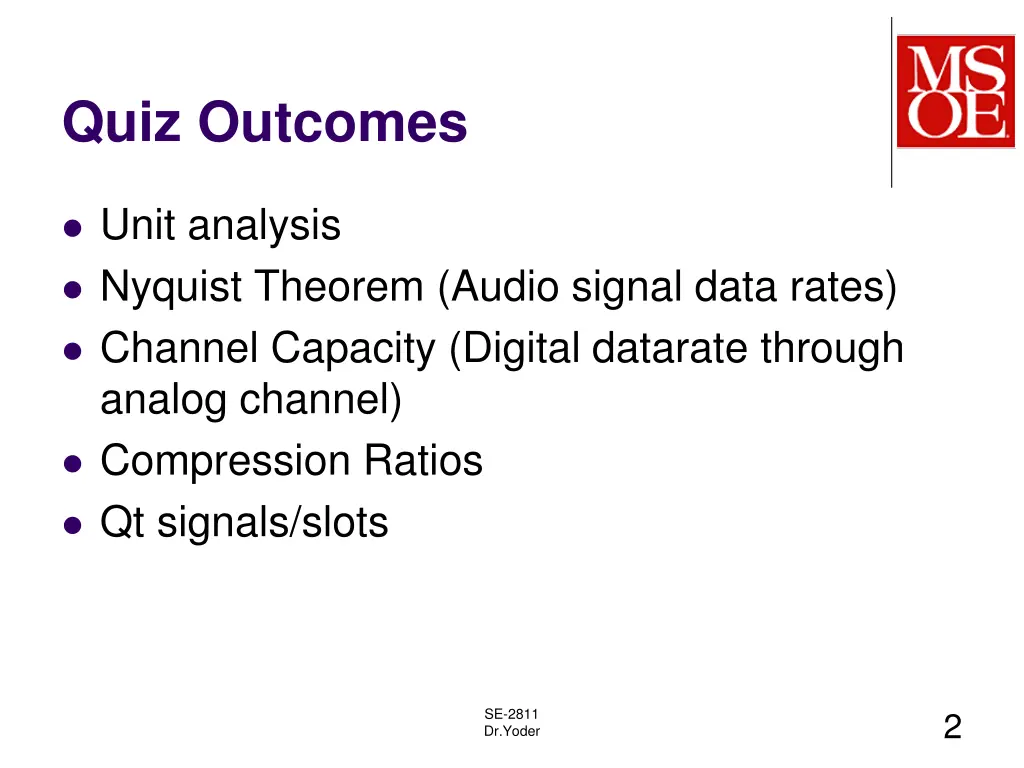 quiz outcomes