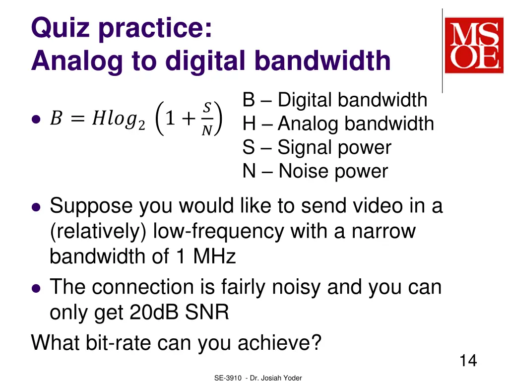 quiz practice analog to digital bandwidth