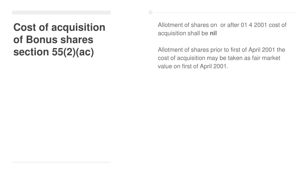 cost of acquisition of bonus shares section