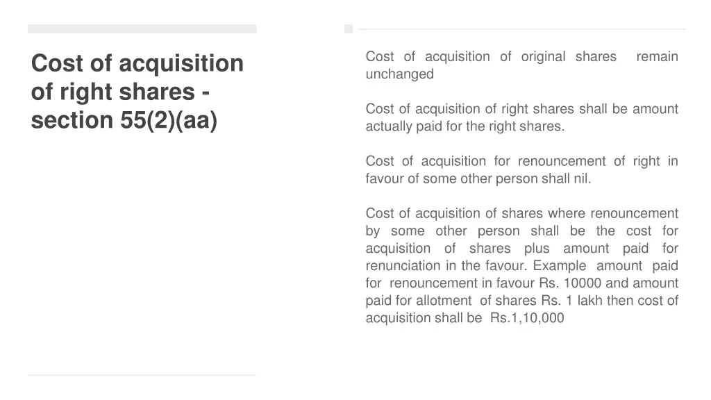 cost of acquisition of original shares unchanged