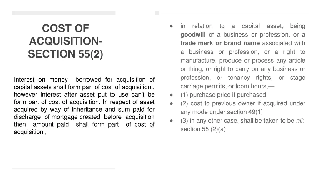 cost of acquisition section 55 2