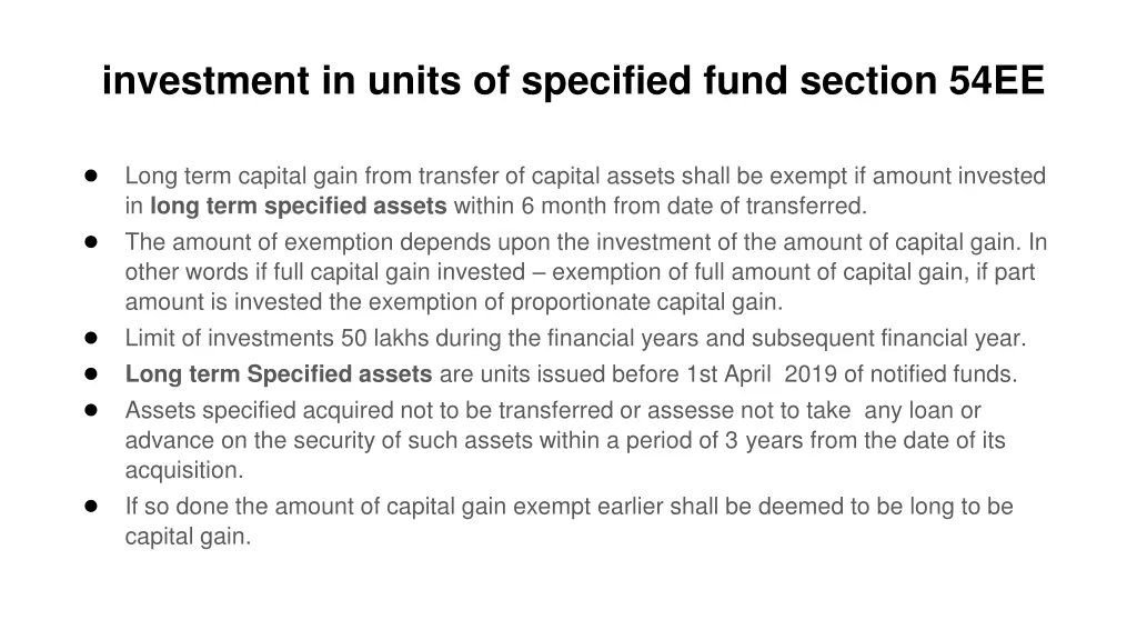 investment in units of specified fund section 54ee