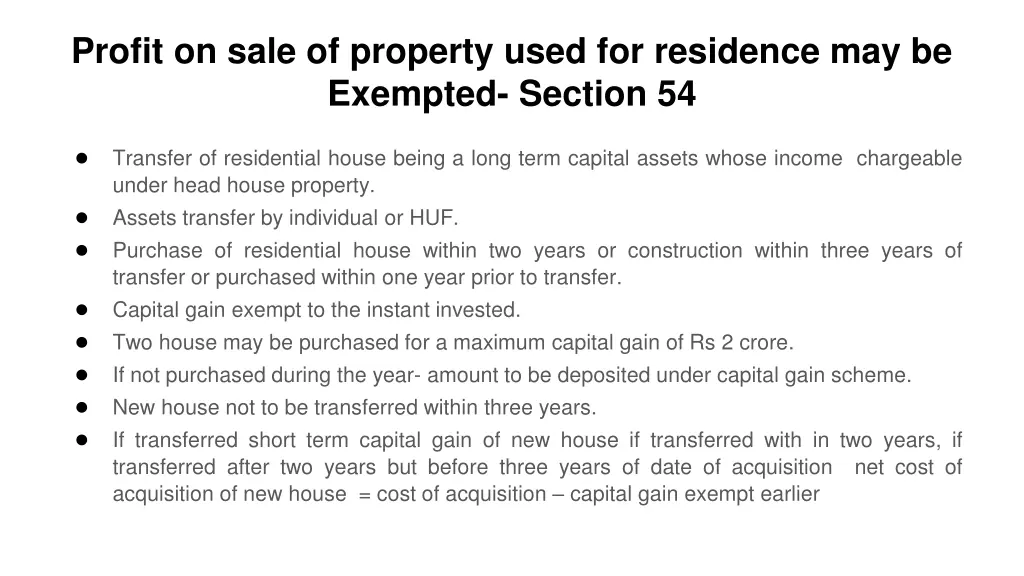 profit on sale of property used for residence