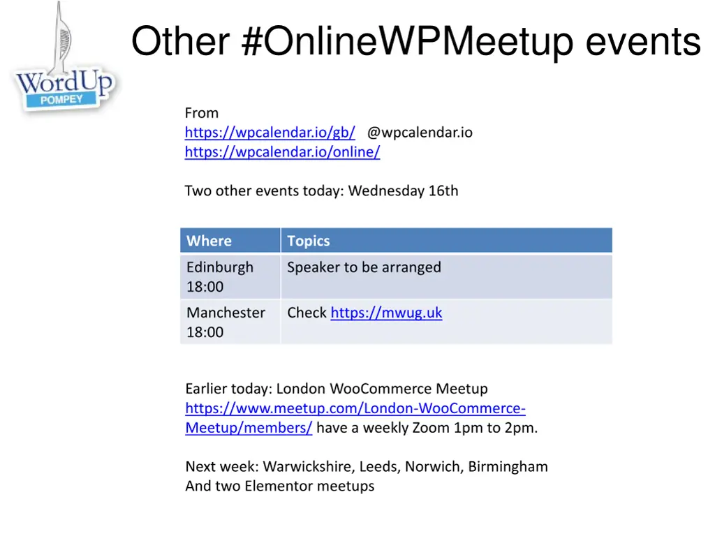 other onlinewpmeetup events