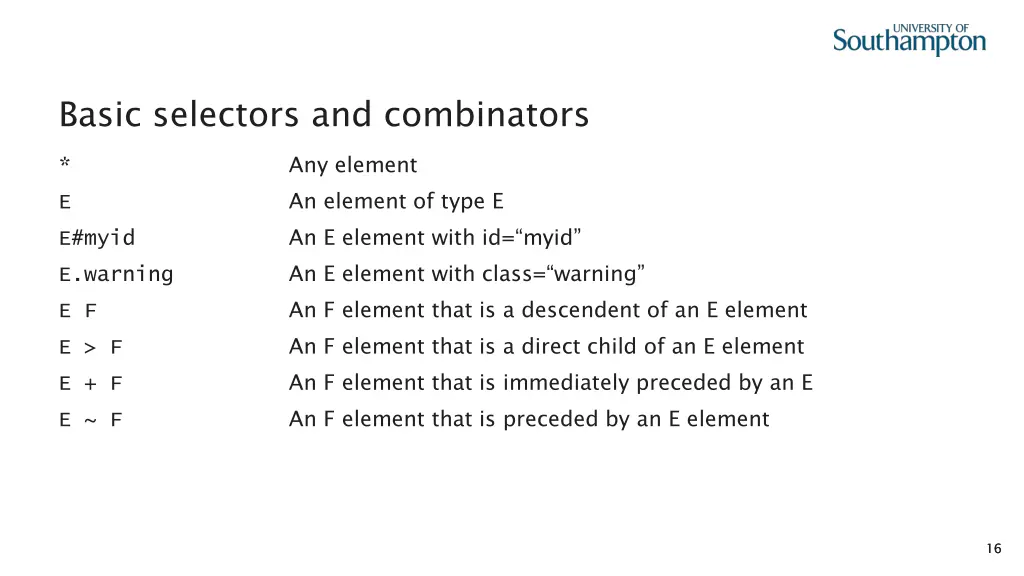 basic selectors and combinators