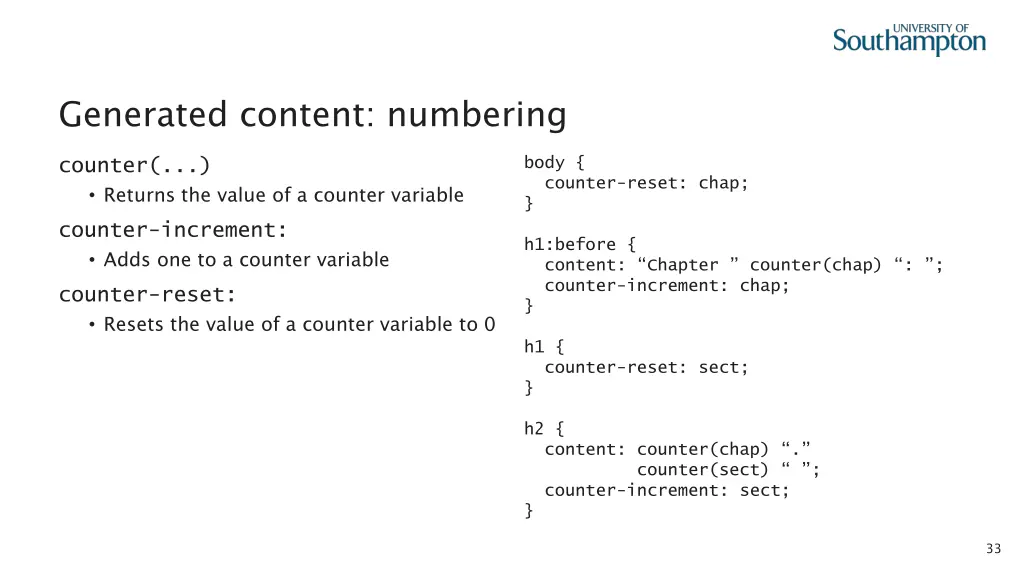 generated content numbering