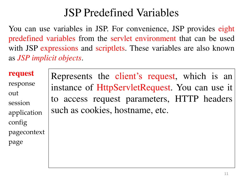 jsp predefined variables
