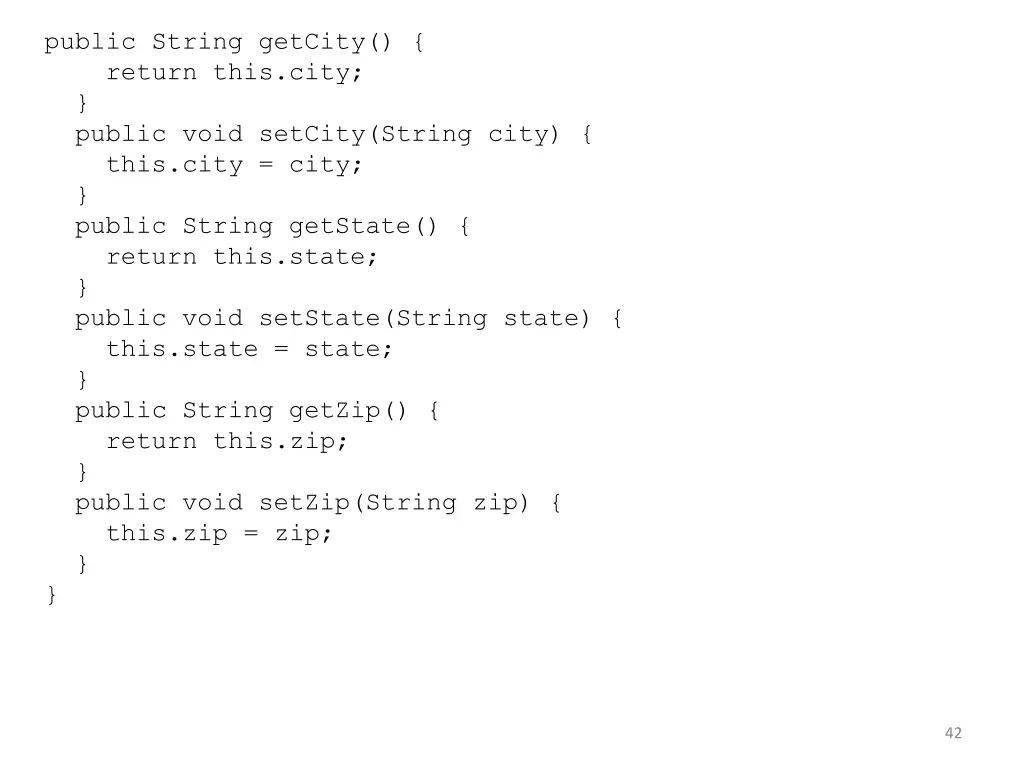 public string getcity return this city public