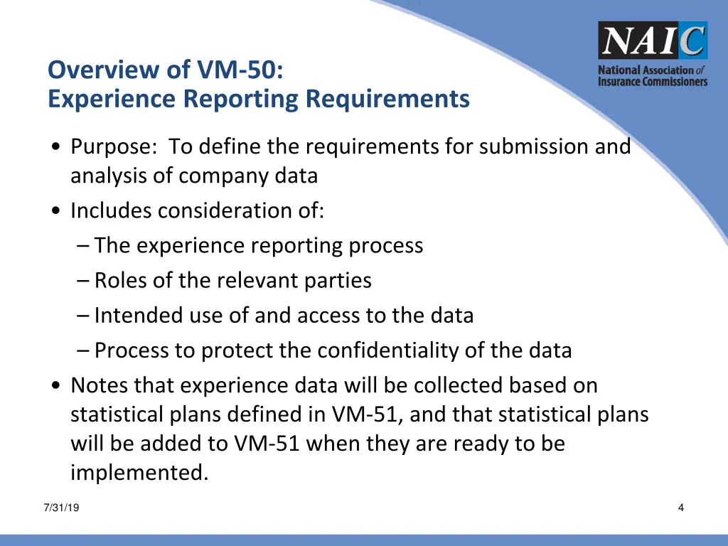 overview of vm 50 experience reporting
