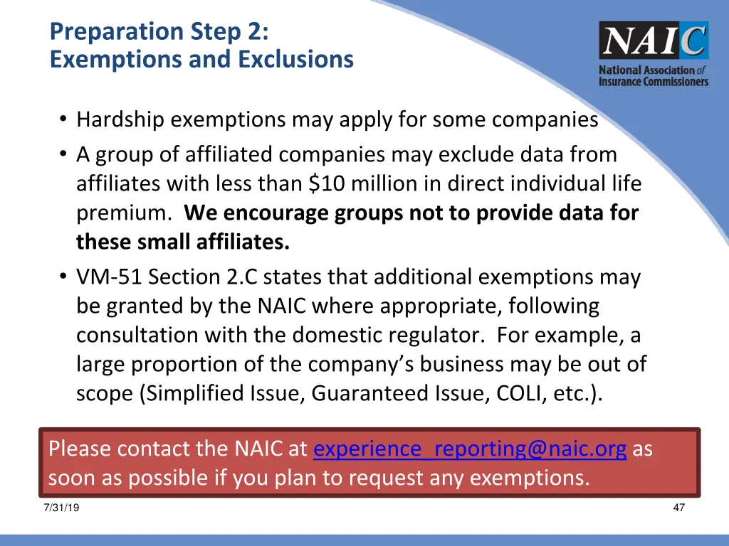 preparation step 2 exemptions and exclusions
