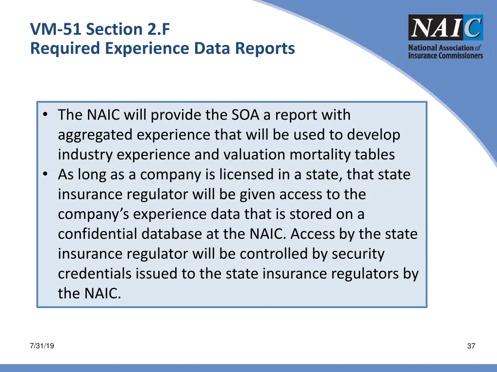vm 51 section 2 f required experience data reports