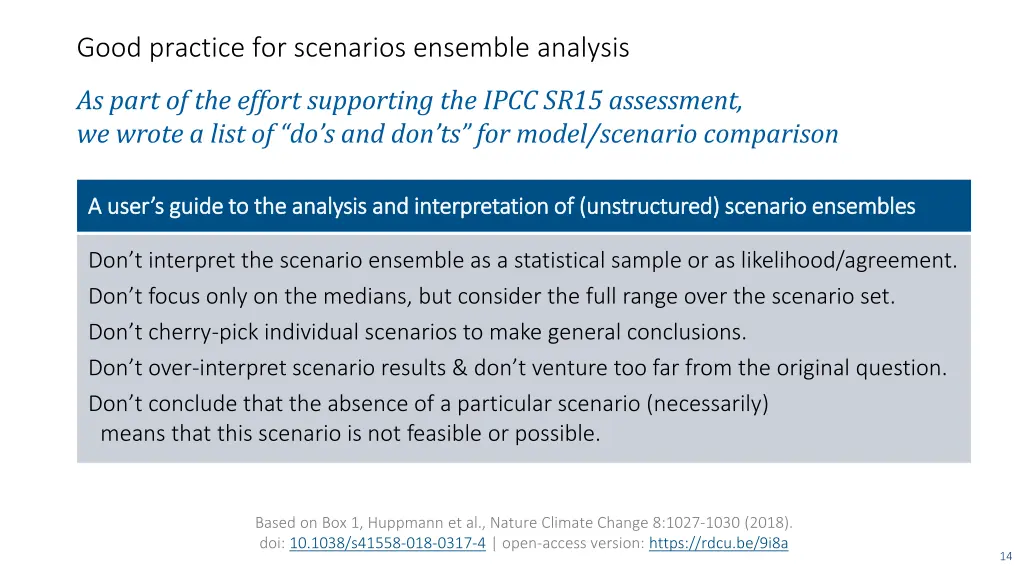 good practice for scenarios ensemble analysis