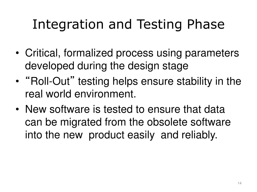 integration and testing phase