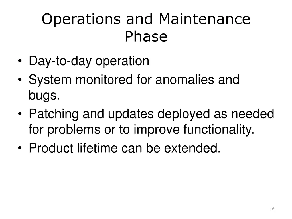 operations and maintenance phase