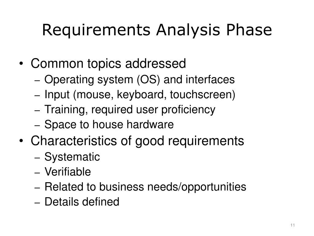 requirements analysis phase