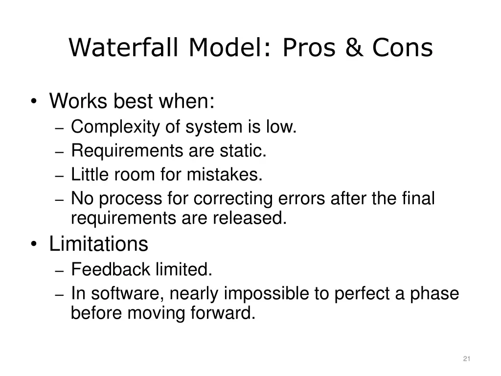 waterfall model pros cons