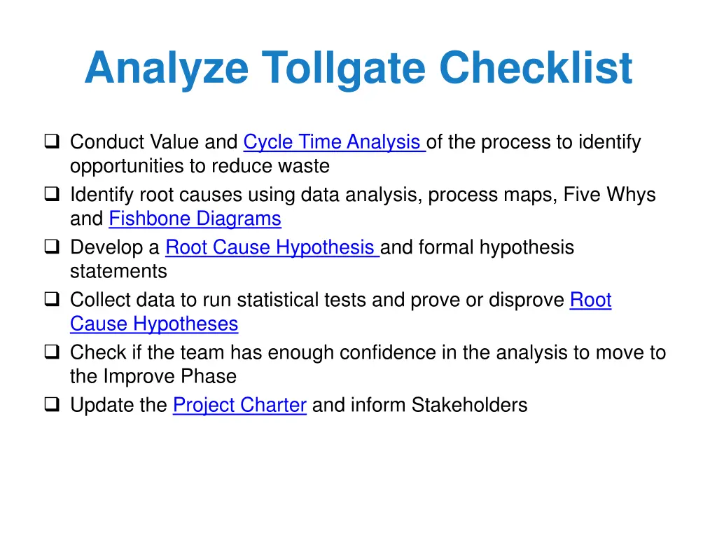 analyze tollgate checklist
