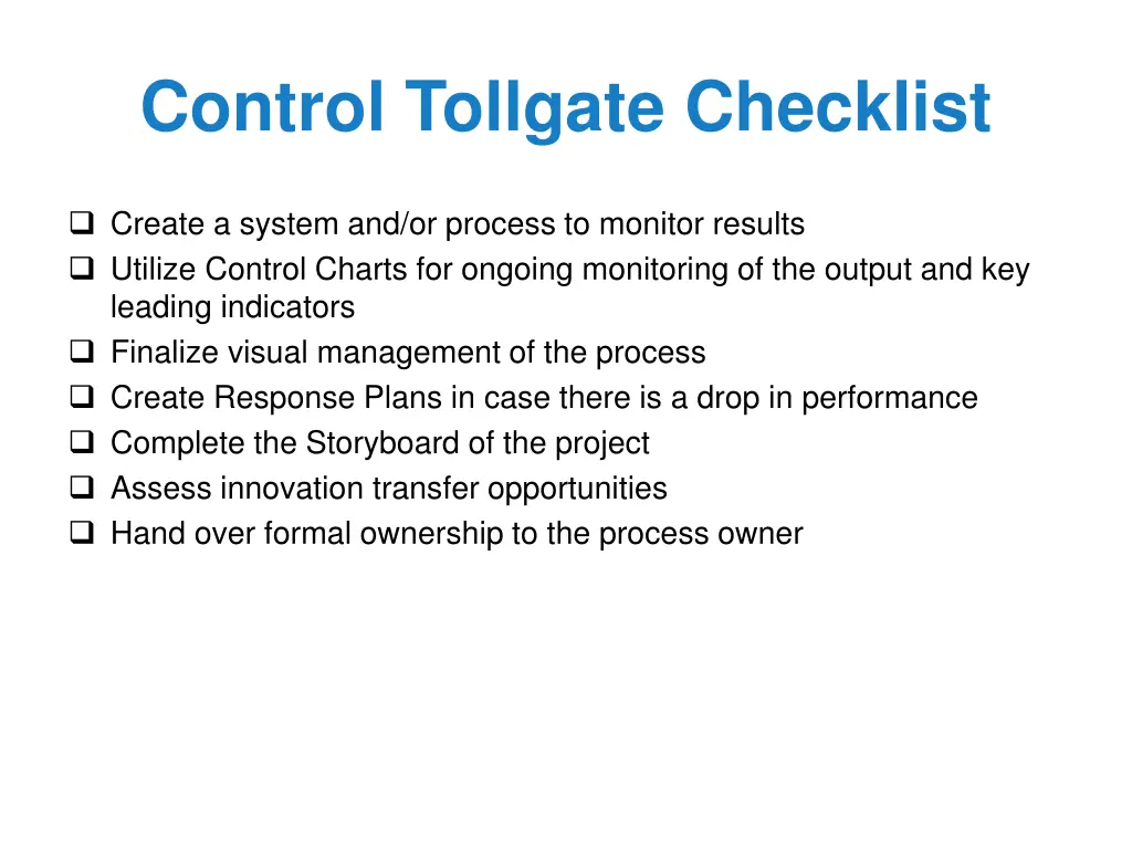 control tollgate checklist