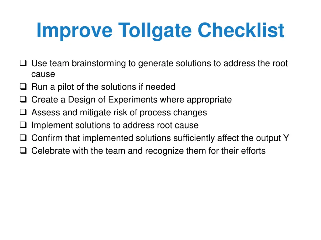 improve tollgate checklist