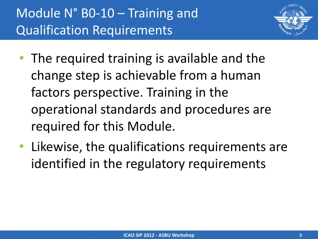 module n b0 10 training and qualification