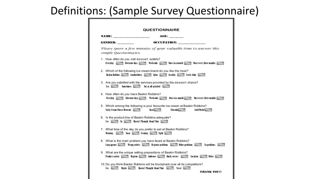 definitions sample survey questionnaire