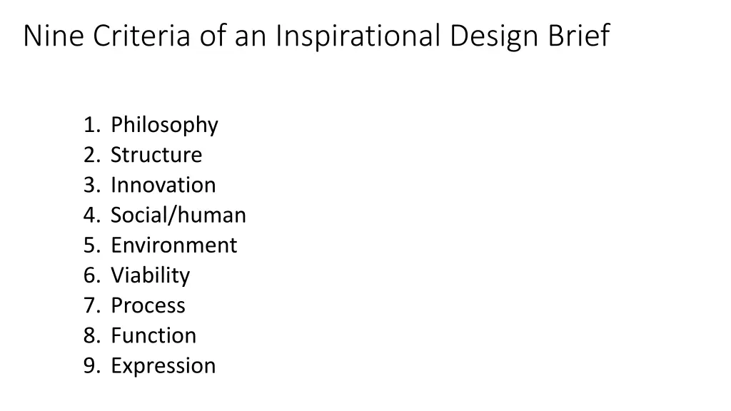nine criteria of an inspirational design brief