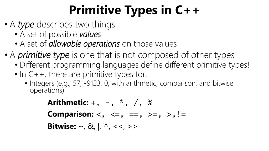 primitive types in c