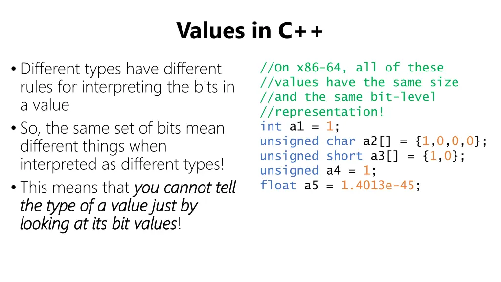 values in c 4