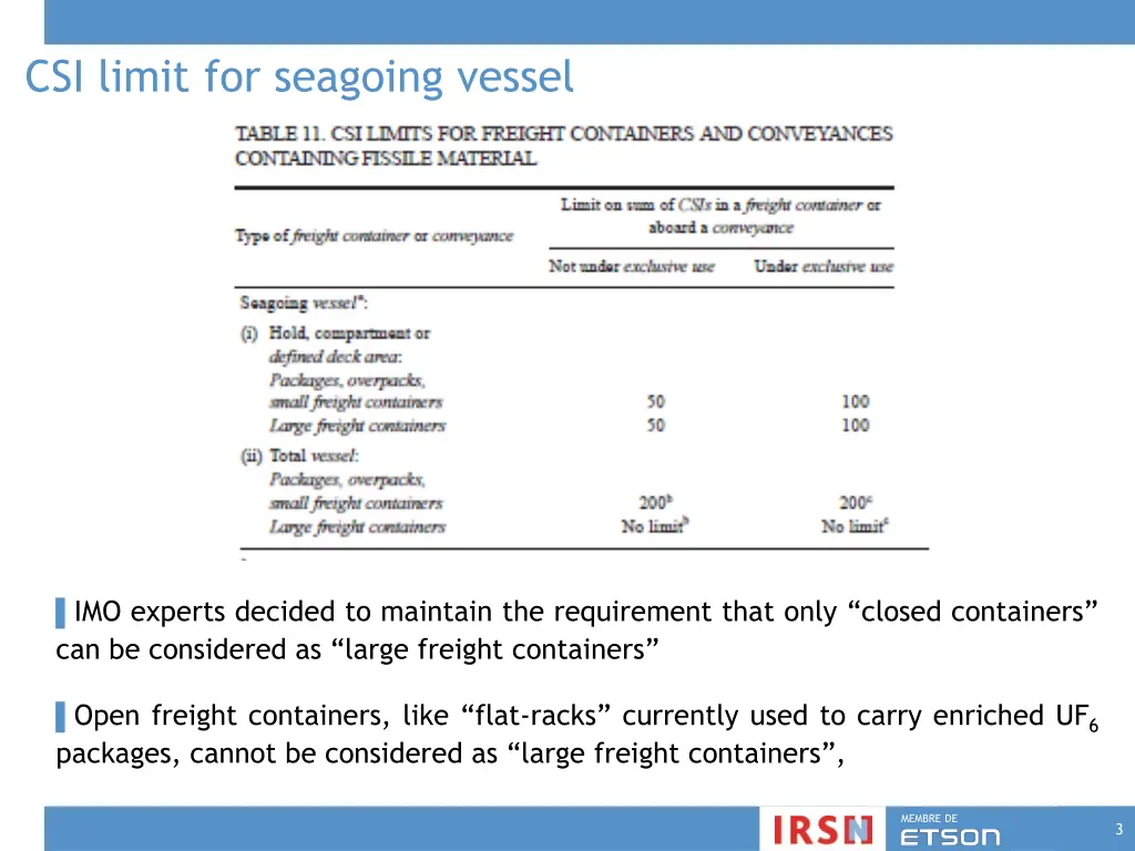 csi limit for seagoing vessel