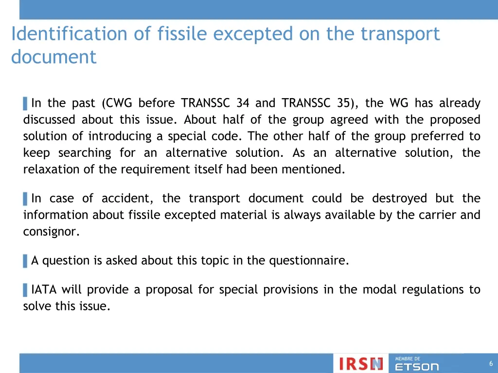 identification of fissile excepted