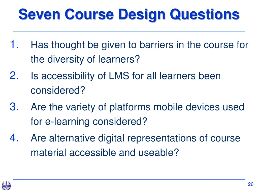 seven course design questions