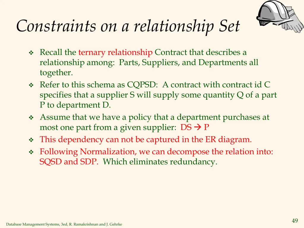 constraints on a relationship set