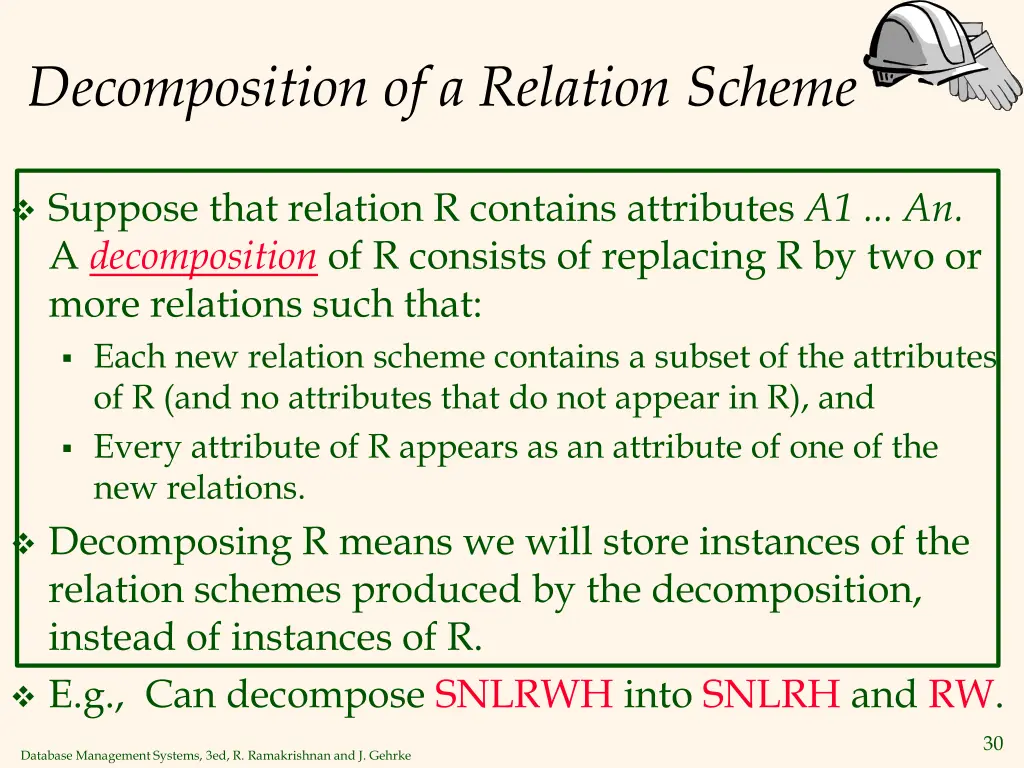 decomposition of a relation scheme