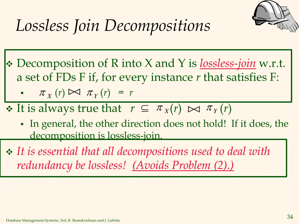 lossless join decompositions