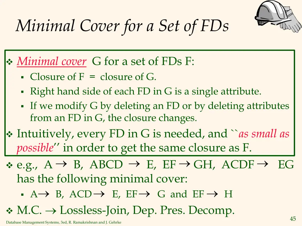 minimal cover for a set of fds