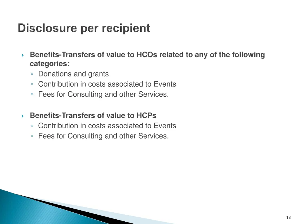 benefits transfers of value to hcos related