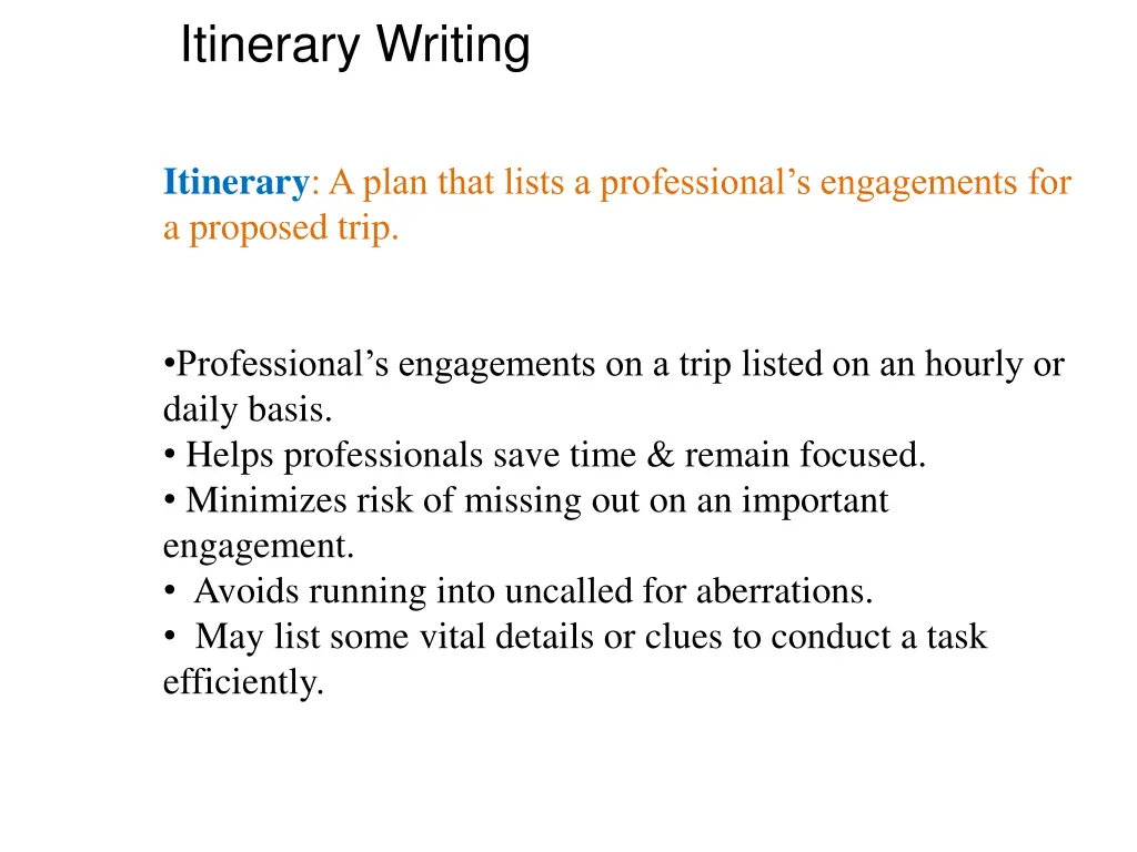 itinerary writing