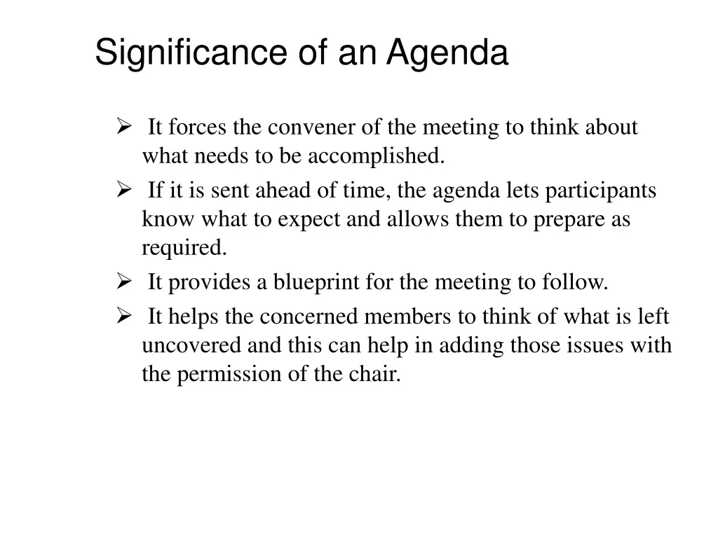 significance of an agenda